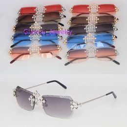 Luxury Moissanite Diamond Set Rimless Sunglasses Womans Big Stones 4 Carat Sun Glasses Limited Edition Wire Frame Men Woman New 4DLD