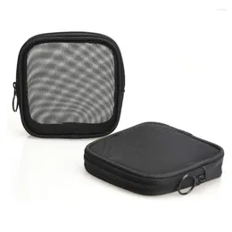 Cosmetic Bags Square Black Nylon Transparent Mesh Bag Makeup Organiser Portable Data Cable Earphone Coin Charger Storage Pouch