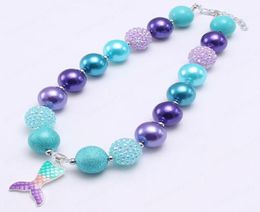 Chunky beads necklace cute mermaid tail pendants girls kids bubblegum necklace fashion party dress up 3 style1677464