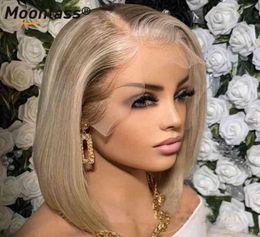 Bob Straight Lace Front Wig Coloured Ash Blonde Highlight Wig Human Hair Remy Short Bob Wig Lace Front Human Hair Wigs For Women 224381318