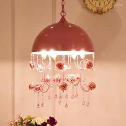 Chandeliers Wedding Decoration Pink Rose Pendant Lights For Bedroom Children Room Kid's Girl's Lighting Hanging Lamp Dressing
