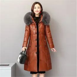 Women's Trench Coats 2024 Winter Fur Imitation Cotton Coat Women Single-breasted Collar Hooded Mid-length PU Leather Jacket Female