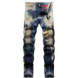 Designers mens denim jeans blue black ripped pants best version skinny broken Italy style bike motorcycle Skinny Pants Elasticit rock jean