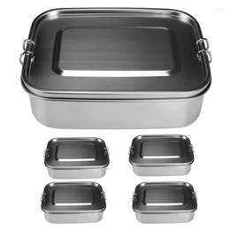 Dinnerware Sets 5X Stainless Steel Bento Box Lunch Container 3-Compartment For Sandwich And Two Sides 1400 Ml