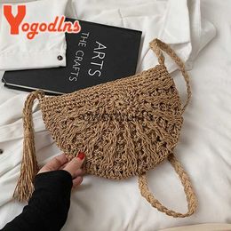 Shoulder Bags Yogodlns New alf Round Straw for Women Summer Beac Raan Bag andmade Woven Moon Crossbody andbags BoemiaH2421788