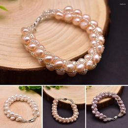 Link Bracelets White Pink Purple Baroque Pearl Bracelet Natural Pearls Braided Bangle For Women Handmade Fashion Fine Jewelry Original