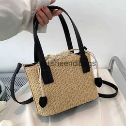 Shoulder Bags Fashion Straw Bucket For Women 2023 Summer Crossbody Lady Travel Purses And Handbags Female Simple Weave TotesH24217