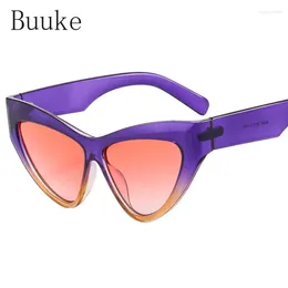 Sunglasses 2024 Fashion Cat Eye Gradient Shades UV400 Vintage Brand Designer Green Purple Eyewear Men Trending Sun Glasses