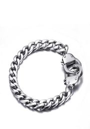 17mm Silver Colour Fashion Simple Men039s Bangle Stainless Steel Chain Handcuffs Bracelet Watchband Jewellery Gift for Men Boys J21615014