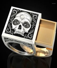 Cluster Rings 2021 Unique Design Two Tone Punk 925 Silver Plated Skull Ring Secret Compartment Gift Ring18989787