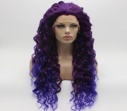 Iwona Hair Curly Long Purple Root Light Purple Ombre Wig 1837003700L Half Hand Tied Heat Resistant Synthetic Lace Front Wig8209950