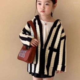 Jackets Coat Autumn Season Boys Girls Black White Vertical Bar Sweater Baby Fashion Knitting Cardigan Hooded Tide Simple