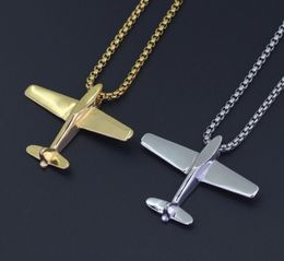 hip hop Aeroplane pendant necklaces for men luxury gold silver plane pendants Stainless steel cuban chain necklace Jewellery gifts fo8196236