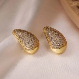 Stud Earrings Korean Gold Plated Zircon Water Drop For Women Exquisite Elegant Thick Hollow Teardrop Wedding Jewellery