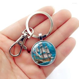 Keychains WG 1pc Pirate Ship Gifts Time Gem&stone Keychain Keyrings Creative Metal Cabochon Keyring For Women Bag Pendant Jewellery