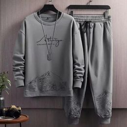 Men's Tracksuits Versatile Men Activewear Set Sweatshirt Pants Mountain Print Tracksuit With O-neck For Autumn