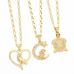 Pendant Necklaces FLOLA Tiny Zircon Moon For Women Gold Plated Heart Shape Bird Animal Jewelry Gifts Nkev74