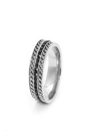 Rings Fashion Jewelry Titanium Steel Three Row Wide Face Double Chain Black Diamond Ring for Men8799776