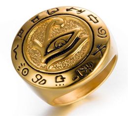 Eye of Horus Ring Third Eye RingEgyptian Jewelry For Him Gift Stainless Steel Ring Gold Mens Ring Ancient Statement Jewelry7999118