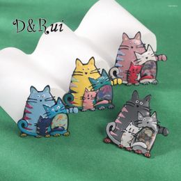 Brooches D&Rui Warm Cat Family Brooch For Women Colourful Enamel Animal Pins Women's Clothes Badge Backpack Icon Christmas Gift