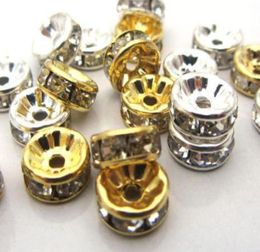 8mm 600 pcslot Mixed gold and Silver Plated white Clear Crystal Rhinestone Spacer Beads Jewelry Findings Rondelle Loose Bead fit7290212