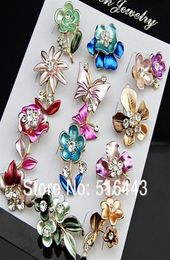 Charms 24pcs18K Gold Plated Enamel Anniversary Women Flower Brooches Whole Jewellery Lots A634255Z6708437