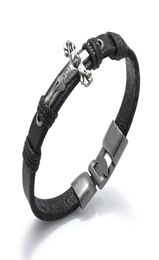 Antique Finish Stainless Steel Jesus Christ Crucifix Leather Bracelet For Men3584630