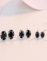 Fashion Jewellery 925 Sterling Silver Black Sapphire CZ Diamond Gemstones Solitaire Women Wedding Party Men Stud Earring wjl32646962414