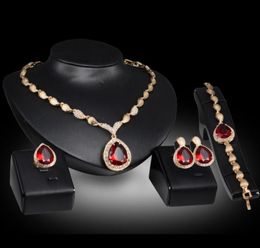 Necklaces Earrings Rings Bracelets Sets Fashion Royal Water Drop Rhinestone 18K Gold Plated Party Jewelry 4piece Set Whole JS1000159