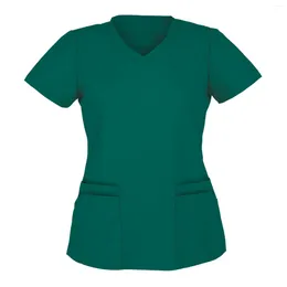 Women's T Shirts Nursing Scrubs Tops Shirt Casual 2024 Women Fashion Short Sleeve V Neck Working Uniform Blouse Solid