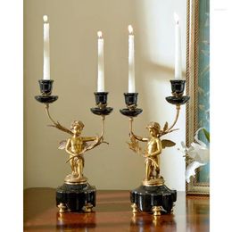 Candle Holders Tabletop Large Size Porcelain With Brass Light Stick Pair Craft Angel Statue Black Holder For Morden Decor