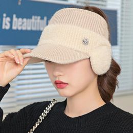 Ball Caps Women's Autumn Winter Fur Ear Protection Hat Empty Top Thickened Warm Cap Fashion Outdoor Riding Cold-proof Knit Hats
