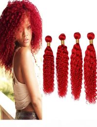 Birght Red Brazilian Deep Wave Weaves Human Hair Bundles Red Colour Virgin Hair Extensions Pure Red Deep Wave Curly Human Hair 4Bun7987060