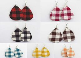 Buffalo Plaid Earring 7 Colours PU Leather Teardrop Earrings Faux Leather Water Drop earrings Fashion Grid Earring Jewellery JY8714676371