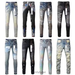 Designer Jeans Purple for Mens Skinny Motorcycle Trendy Ripped Patchwork Hole All Year Round Slim Legged Wholesale Brand ZQOT