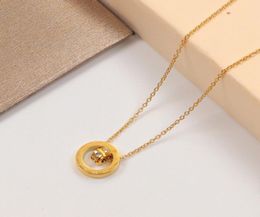 Roman numeral Double Ring Diamond Pendant Necklace titanium steel circle hollow short chain whole3325357