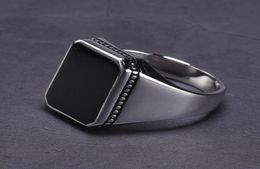 Real Solid 925 Sterling Silver Ring Simple For Men Imitated Black Stone Square Flat High Polishing Middle East Turkish Jewellery C182651490