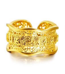 Vintage 24K Gold Plated Ornament Six Words Mantra Couple Ring Open Ring Domineering Men Vietnam Placer Gold7643941