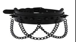 Spike Choker Collar necklace metal chain Fashion black Leather Chokers Harajuku Jewelry9578267