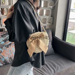 Shoulder Bags 2023 New Leer Woven Womens Crossbody Bag Bucket Saped Female andbag Summer Straw Beac Soulder Designer Sopper WalletH24218