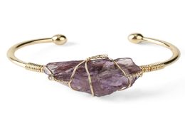 Natural Stone Bangles Cuff Copper Bracelets for Women Gold-Color Wrap Irregular Crystal Quartz Girls Kids Jewelry5300640