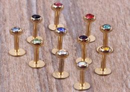 Gold lip bar 100pcslot mix 7 colors steel body jewelry piercing lip ring labret2322080