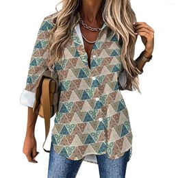 Women's Blouses Geo Print Loose Blouse Geometric Casual Oversize Women Long Sleeve Vintage Shirt Spring Graphic Clothes