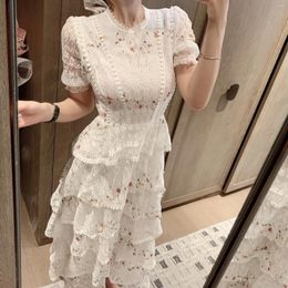 Party Dresses Summer Woman White Lace Dress Short Sleeve Floral Embroidery Round Neck Elegant Female Vestidos 2024