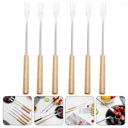 Dinnerware Sets 12 Pcs Chocolate Fondue Fork Forks Skewers Candy Dipping Tool Fruit Wood Stainless Steel Exquisite Sticks Kitchen Supplies