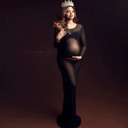 Stylish Maternity Photography Dress: Long-Sleeved Sheer Mesh, Perspective, and Elastic Bodycon