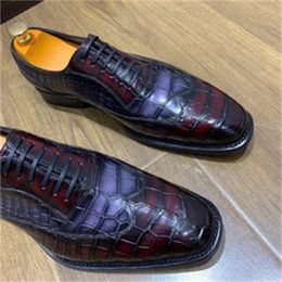 sDress Shoses Hsubu Crocosdile Leather Import Men Psoisnted Trend Business