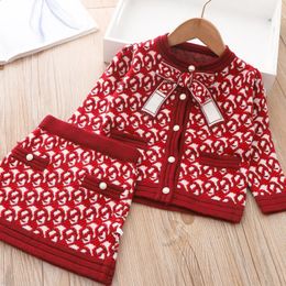 Girls Luxury 2Pcs Knitting Sets Princess Classic Clothes Winter Sweater Skirt Birthday Uniform for 18Years ChildrenSuits 240129