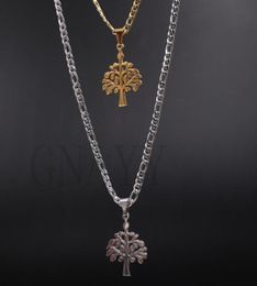 Christmas tree charm pendant 18K IP Gold Plated silver figaro link necklace S steel charm 4mm 24inch Christmas gift to girl242E6853963