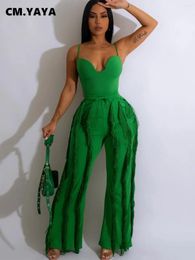 Women's Two Piece Pants CM.YAYA Street Set Strapless Plunging V-neck Top And Tassel Straight Suit 2024 2 Outfits Tracksuit